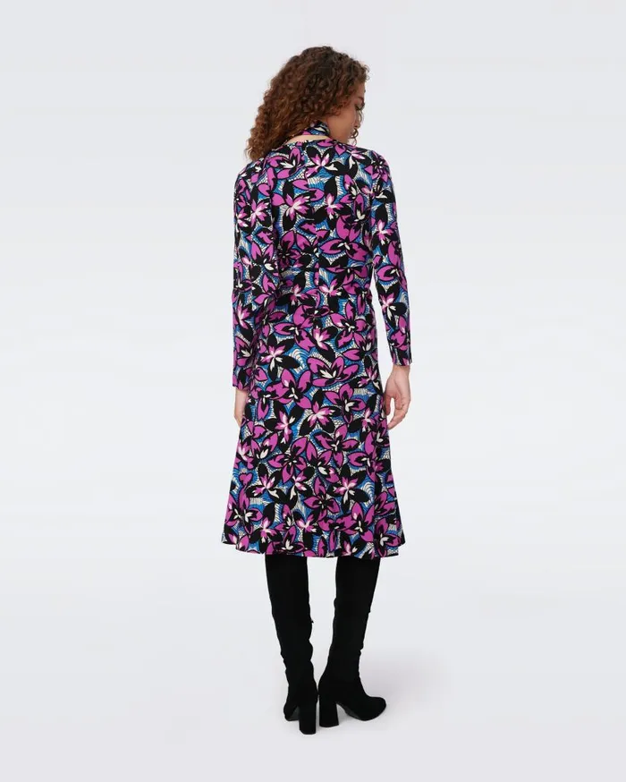 DVF Dresses Women Marsha Dress Fishnet Floral Purple Blush