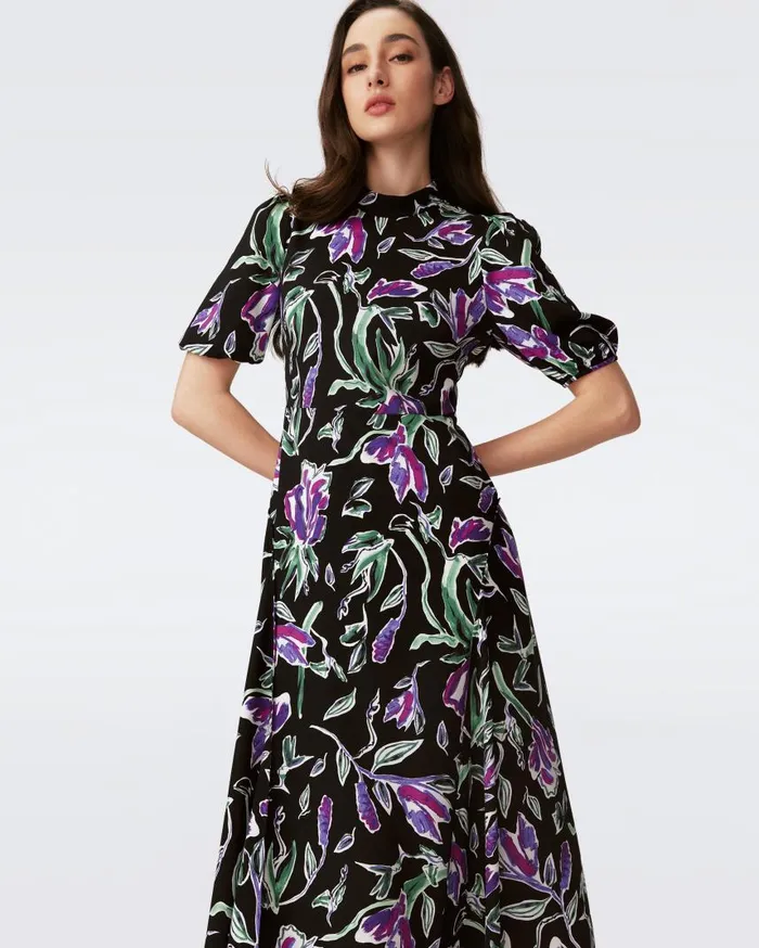 DVF Dresses Women Nella Dress Huge Tulip Fields Violet DVF Dresses Women Nella Dress Huge Tulip Fields Violet