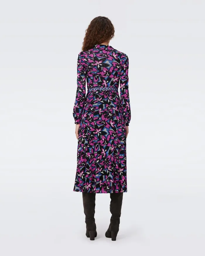 DVF Dresses Women Phoenix Reversible Mesh Wrap Dress Fishnet Floral And Stadium Geo Purple