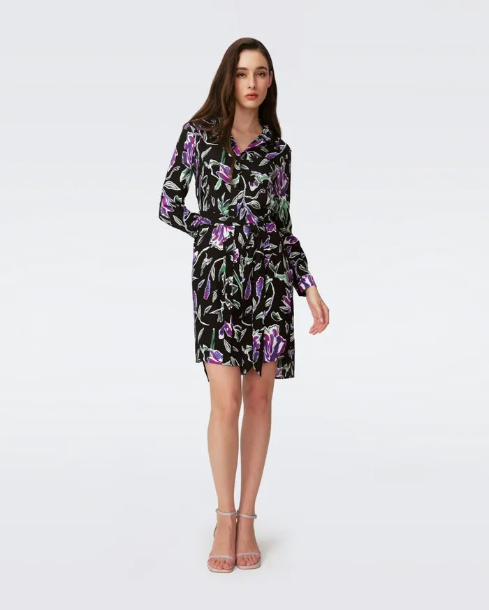DVF Dresses Women Prita Shirt Dress Huge Tulip Fields Violet