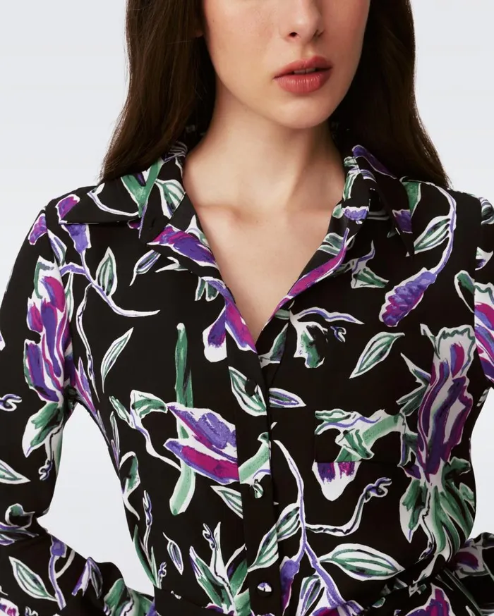 DVF Dresses Women Prita Shirt Dress Huge Tulip Fields Violet DVF Dresses Women Prita Shirt Dress Huge Tulip Fields Violet