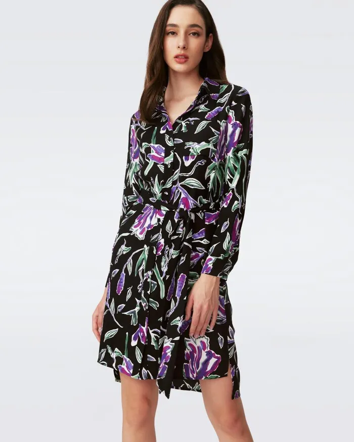 DVF Dresses Women Prita Shirt Dress Huge Tulip Fields Violet DVF Dresses Women Prita Shirt Dress Huge Tulip Fields Violet