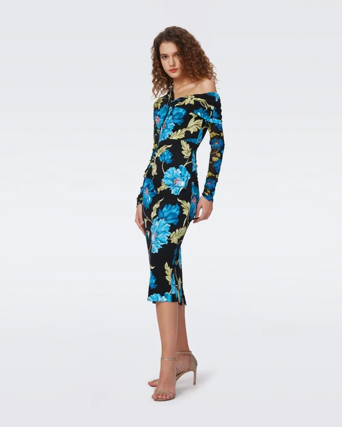 DVF Dresses Women Rich Dress Huge And Tiny Hendrix Floral Dark Teal