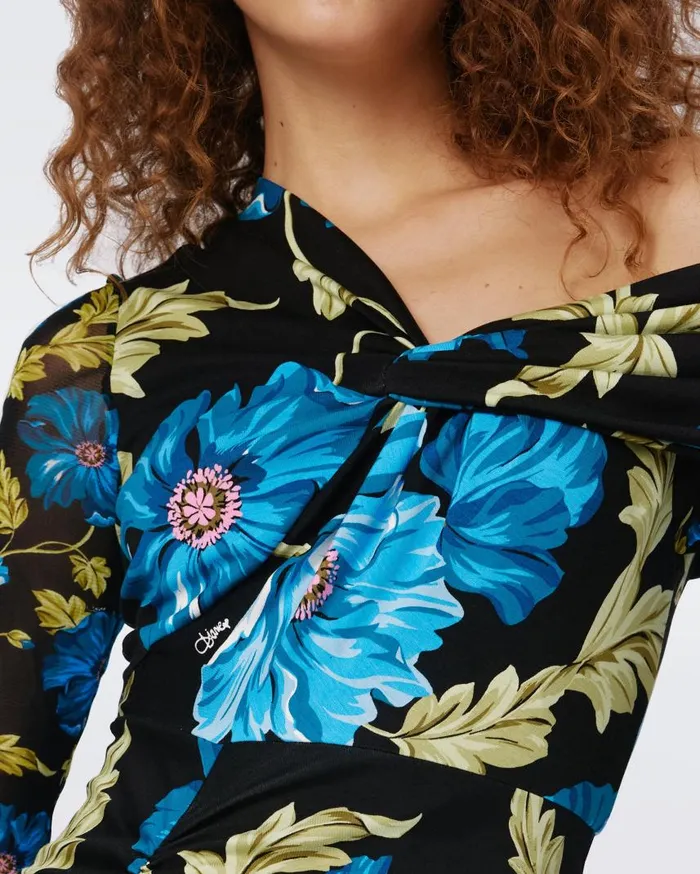 DVF Dresses Women Rich Dress Huge And Tiny Hendrix Floral Dark Teal