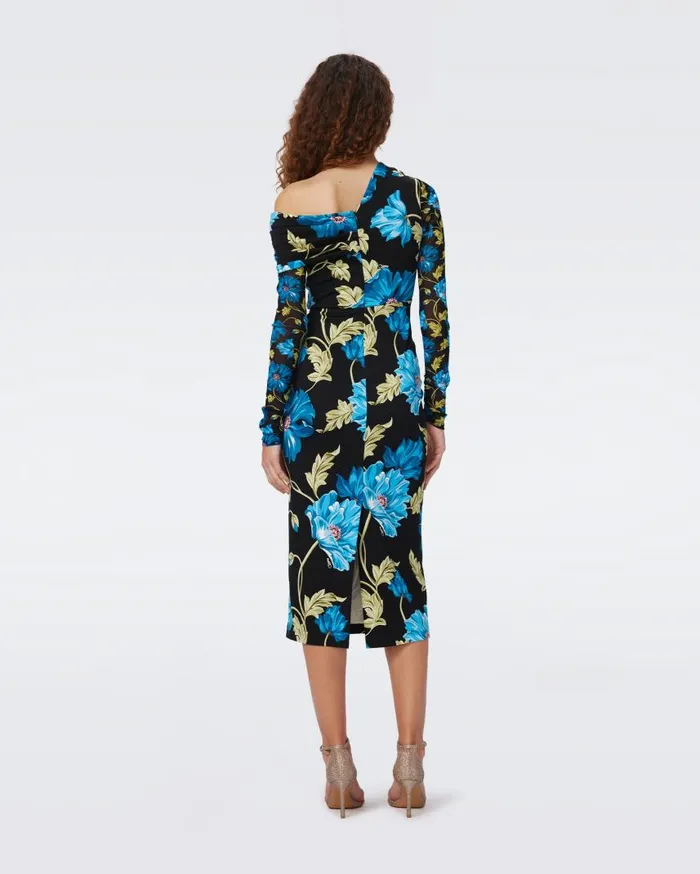 DVF Dresses Women Rich Dress Huge And Tiny Hendrix Floral Dark Teal