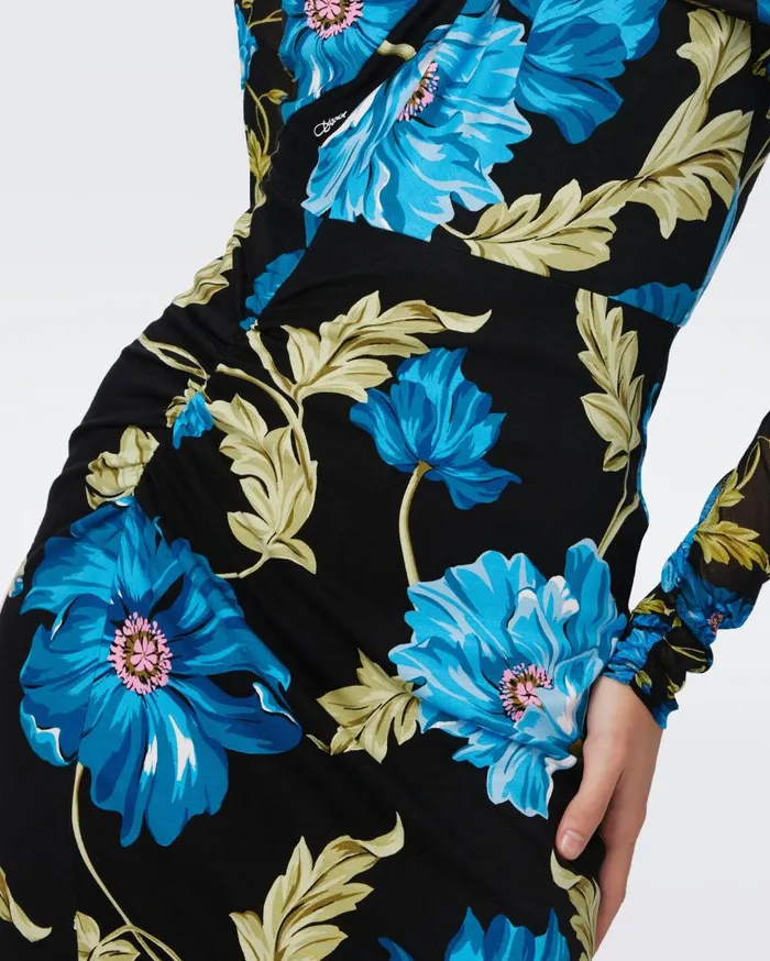 DVF Dresses Women Rich Dress Huge And Tiny Hendrix Floral Dark Teal