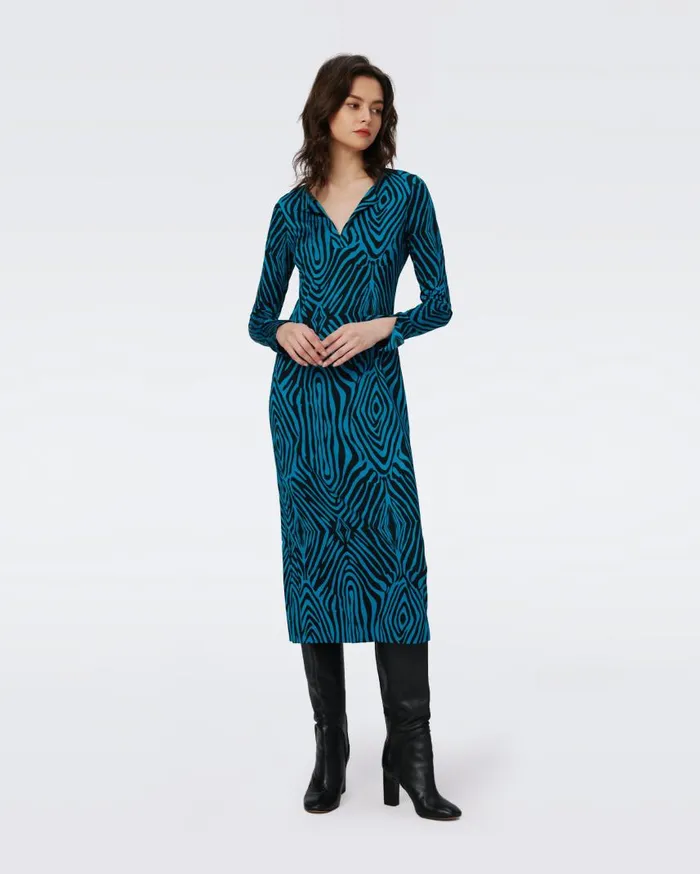 DVF Dresses Women Sonca Dress Huge Zebra Blue
