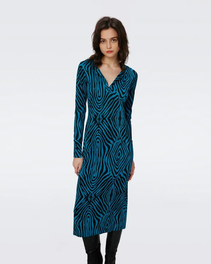 DVF Dresses Women Sonca Dress Huge Zebra Blue