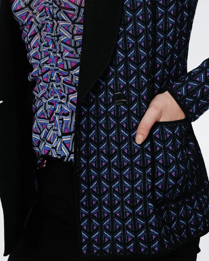 DVF Jackets and Coats Women Trillian Knit Jacquard Wool Jacket Tiny Stadium Geo Purple Blush