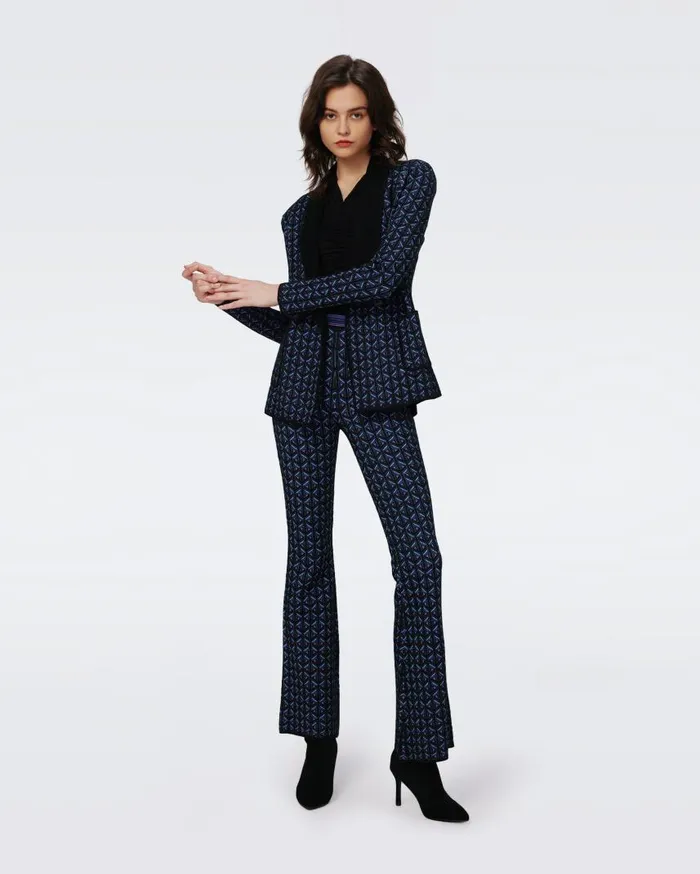 DVF Jackets and Coats Women Trillian Knit Jacquard Wool Jacket Tiny Stadium Geo Purple Blush