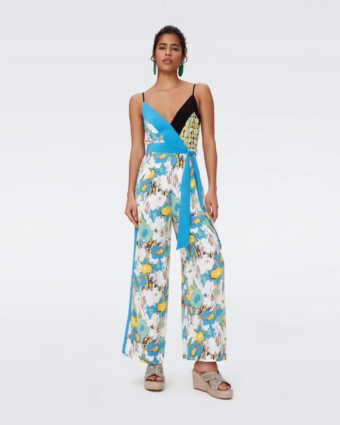 DVF Jumpsuits and Rompers Women Tate Jumpsuit Day Dream Floral Blue And Maypole Yellow And Blue