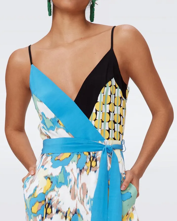 DVF Jumpsuits and Rompers Women Tate Jumpsuit Day Dream Floral Blue And Maypole Yellow And Blue