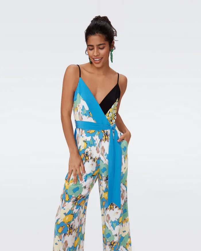 DVF Jumpsuits and Rompers Women Tate Jumpsuit Day Dream Floral Blue And Maypole Yellow And Blue