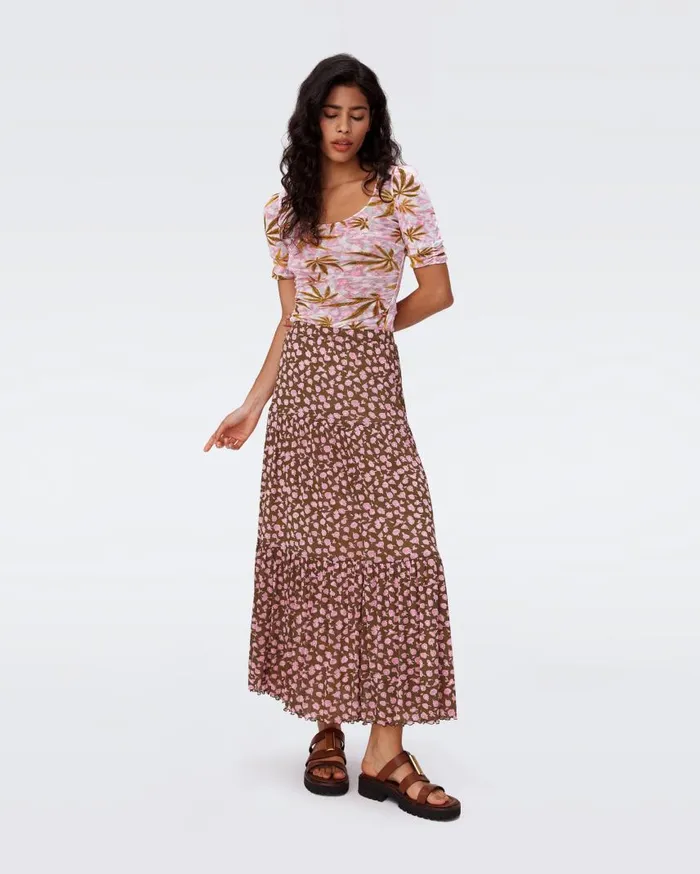 DVF Skirts Women Austria Reversible Mesh Skirt Cannabis Pink And Rose Showers Khaki
