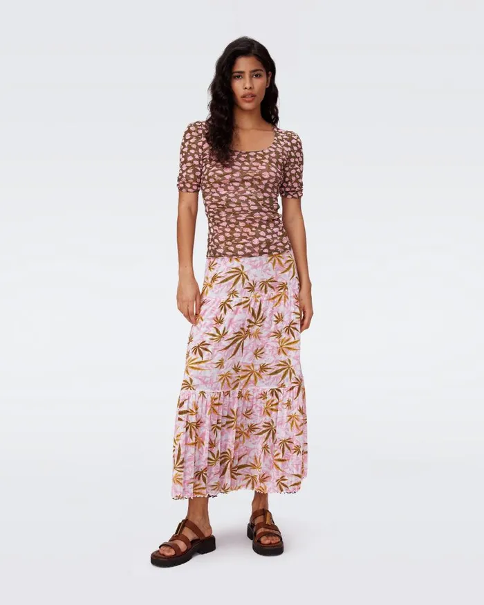 DVF Skirts Women Austria Reversible Mesh Skirt Cannabis Pink And Rose Showers Khaki