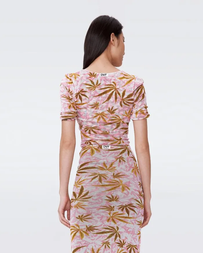 DVF Tops Women Ali Reversible Mesh Top Cannabis Pink And Rose Showers Khaki