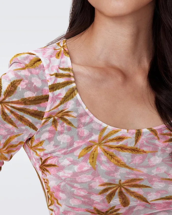 DVF Tops Women Ali Reversible Mesh Top Cannabis Pink And Rose Showers Khaki