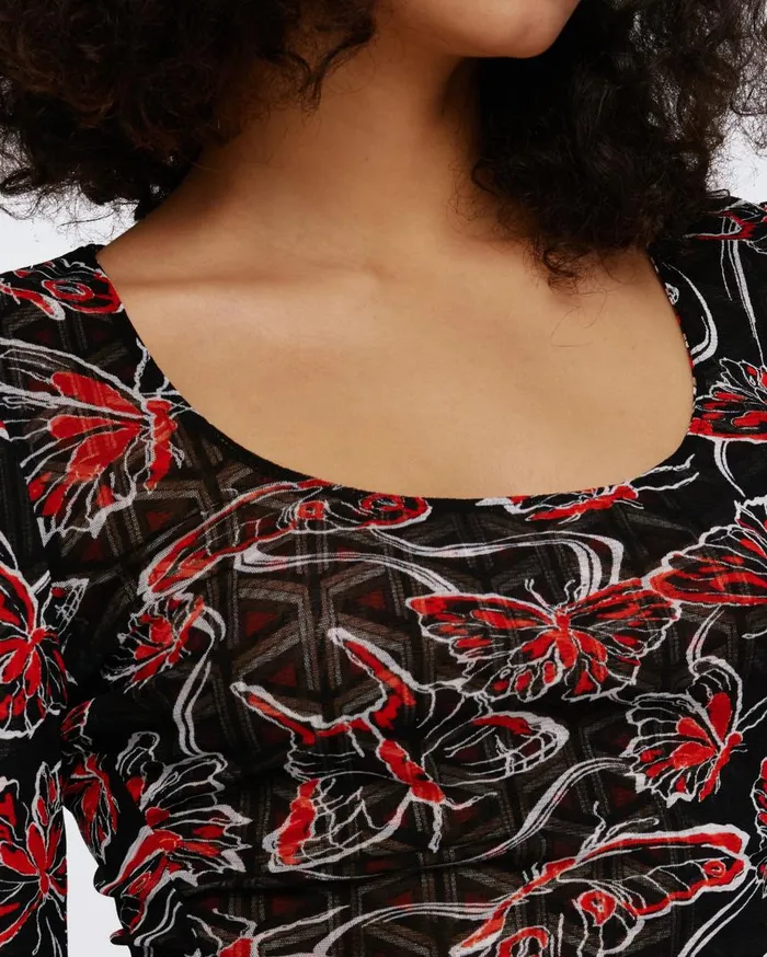 DVF Tops Women Ali Reversible Mesh Top Flutterfly And Tiny Stadium Geo Red