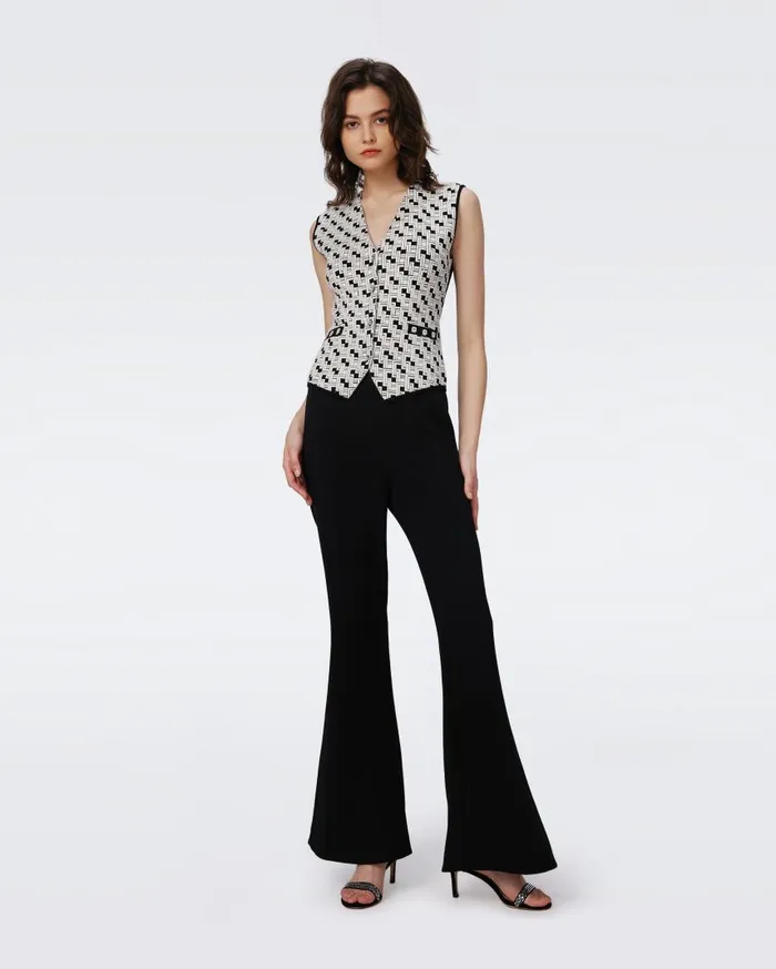 DVF Tops Women Jil Knit Jacquard Vest Vinyl Links Ivory