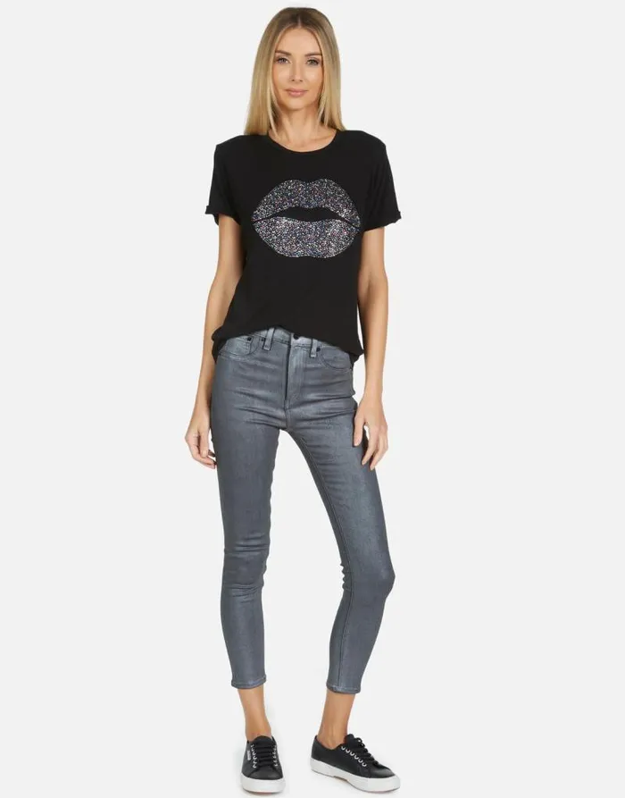 Edda Crystal Sprinkle Lip Black Women Lauren Moshi Short Sleeve