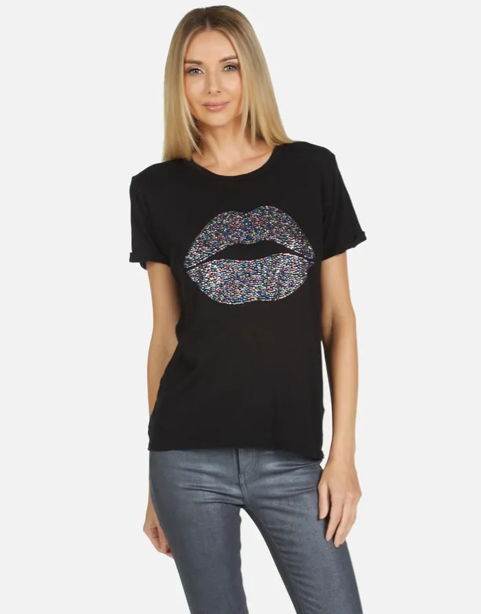 Edda Crystal Sprinkle Lip Black Women Lauren Moshi Short Sleeve