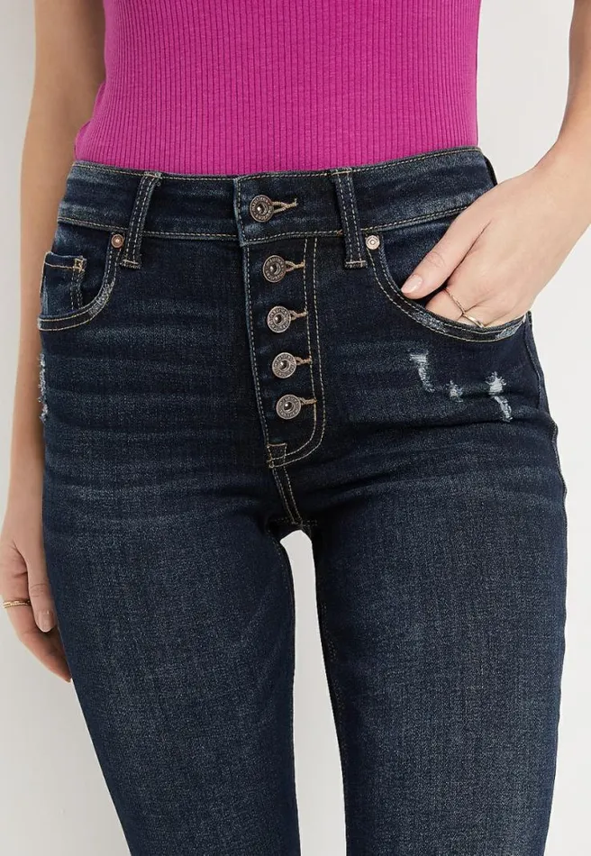 Edgely Flare High Rise Button Fly Ripped Jean Women Maurices Jeans