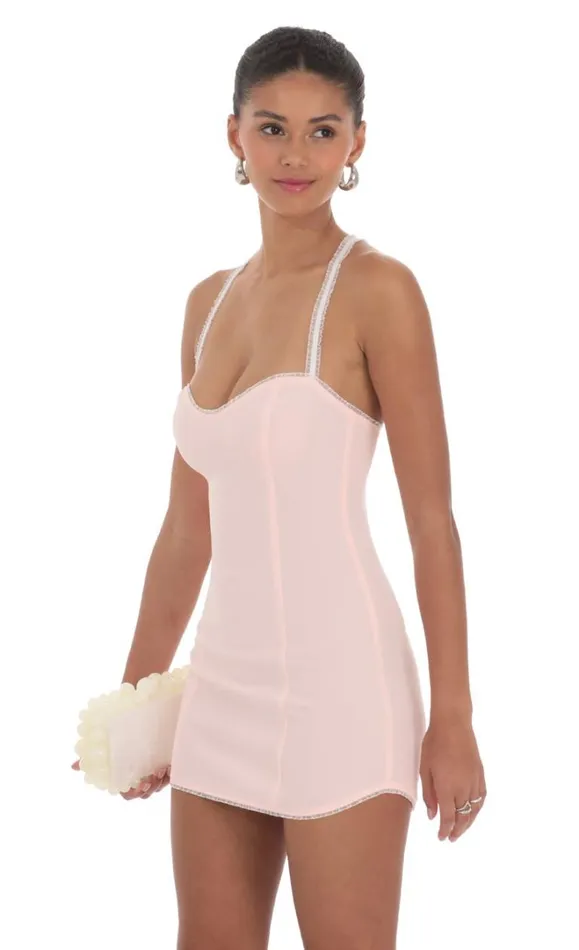 Elastic Ruffle Strap Bodycon Dress Pink Women LUCY IN THE SKY Mini Dresses Elastic Ruffle Strap Bodycon Dress Pink Women LUCY IN THE SKY Mini Dresses