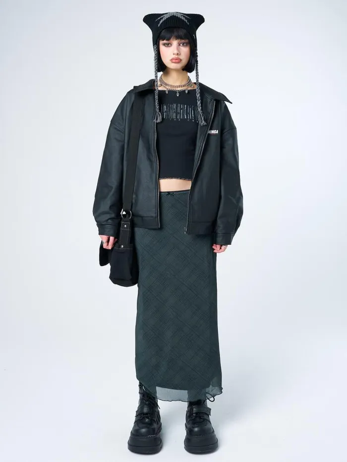 Elena Green Checked Mesh Maxi Skirt Women Minga London Bottoms