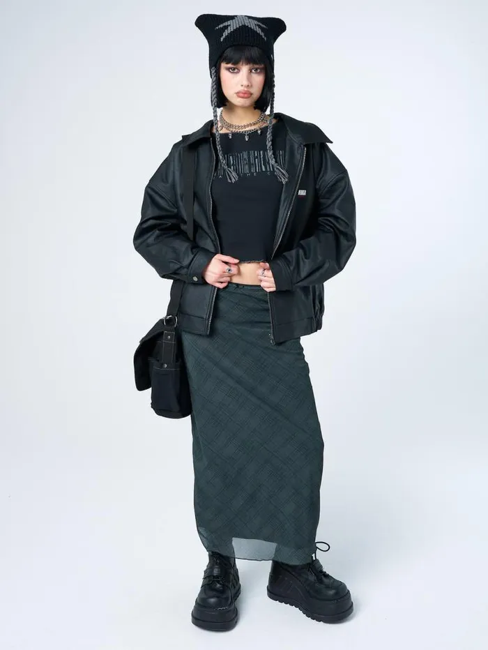 Elena Green Checked Mesh Maxi Skirt Women Minga London Bottoms
