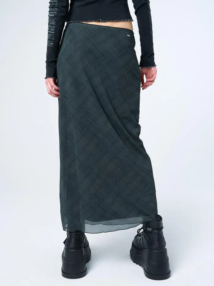 Elena Green Checked Mesh Maxi Skirt Women Minga London Bottoms