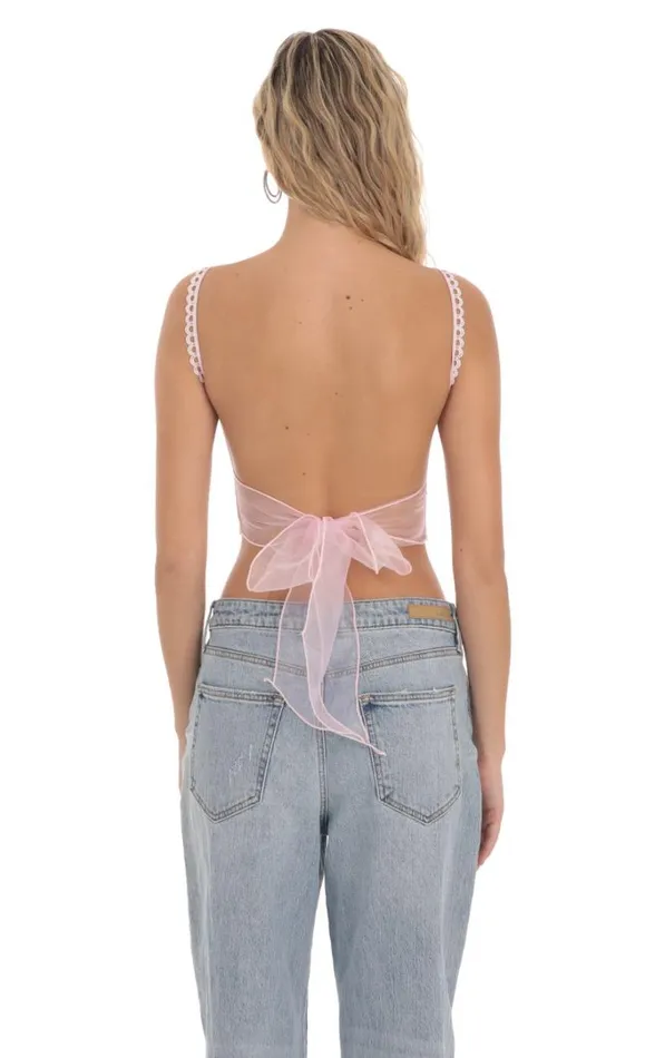 Embroidered Open Back Top Pink Women LUCY IN THE SKY Tops