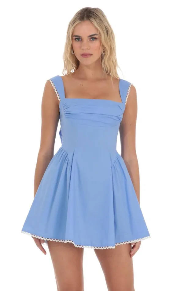 Embroidered Strap Fit And Flare Dress Blue Women LUCY IN THE SKY Mini Dresses