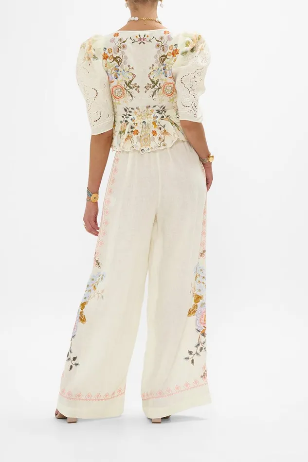 EMBROIDERED WIDE LEG WAISTED PANT IN HONOUR OF HEIRLOOMS In Honour Of Heirlooms Womens Camilla Pants