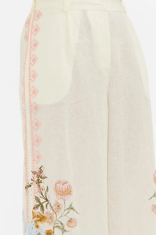 EMBROIDERED WIDE LEG WAISTED PANT IN HONOUR OF HEIRLOOMS In Honour Of Heirlooms Womens Camilla Pants