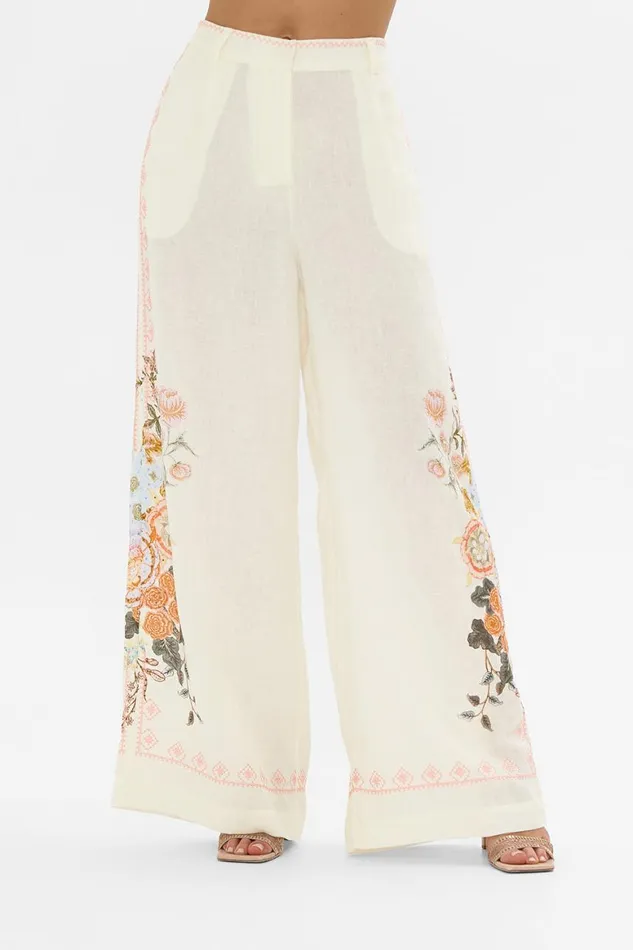EMBROIDERED WIDE LEG WAISTED PANT IN HONOUR OF HEIRLOOMS In Honour Of Heirlooms Womens Camilla Pants