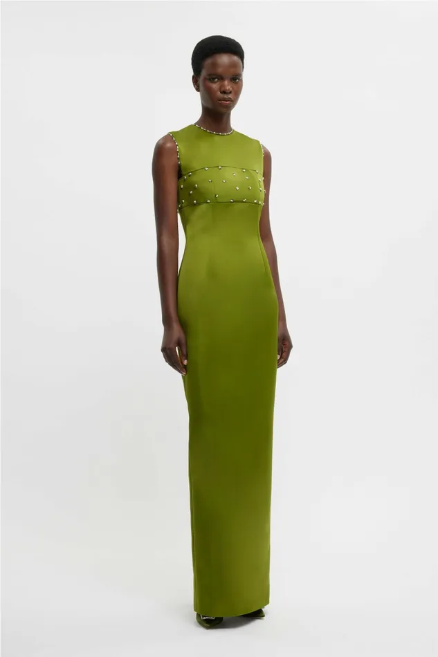Emilia Wickstead Amadine Embellished Dress In Green Doppio Satin Women Dresses