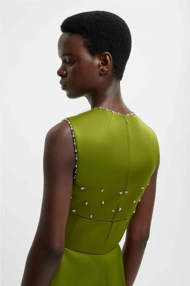 Emilia Wickstead Amadine Embellished Dress In Green Doppio Satin Women Dresses Emilia Wickstead Amadine Embellished Dress In Green Doppio Satin Women Dresses