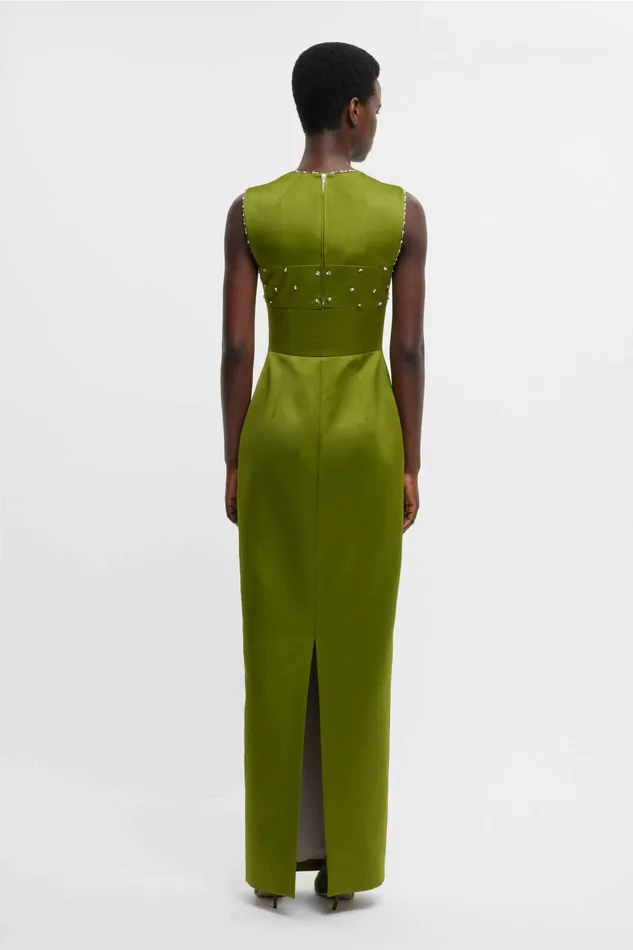 Emilia Wickstead Amadine Embellished Dress In Green Doppio Satin Women Dresses Emilia Wickstead Amadine Embellished Dress In Green Doppio Satin Women Dresses