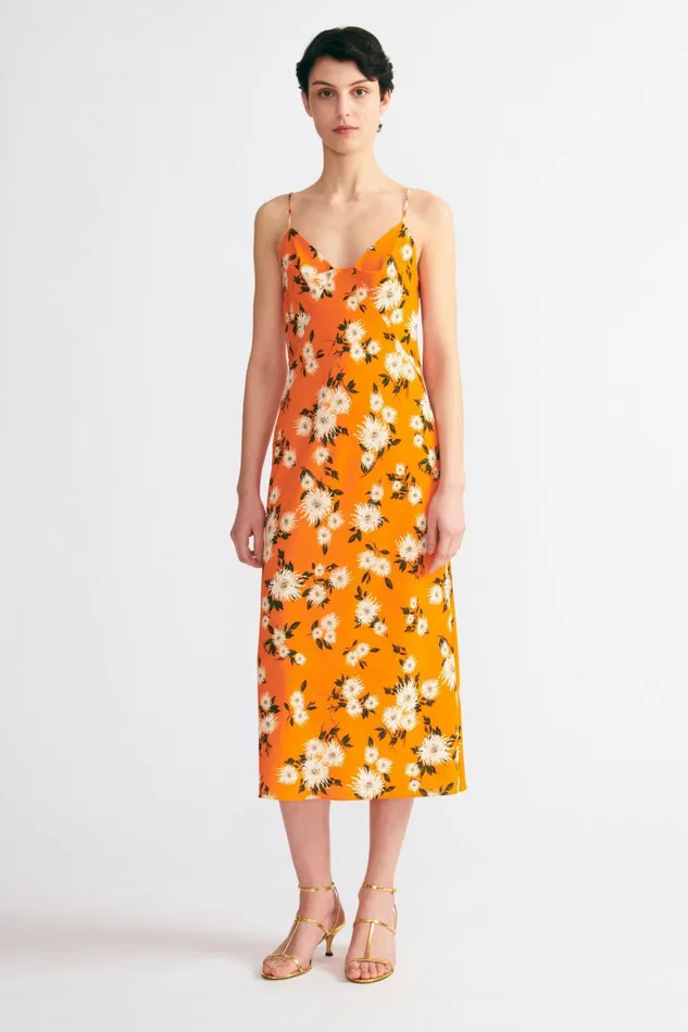 Emilia Wickstead Amaris Dress Orange Dahlia Floral Crepe Georgette Women Dresses