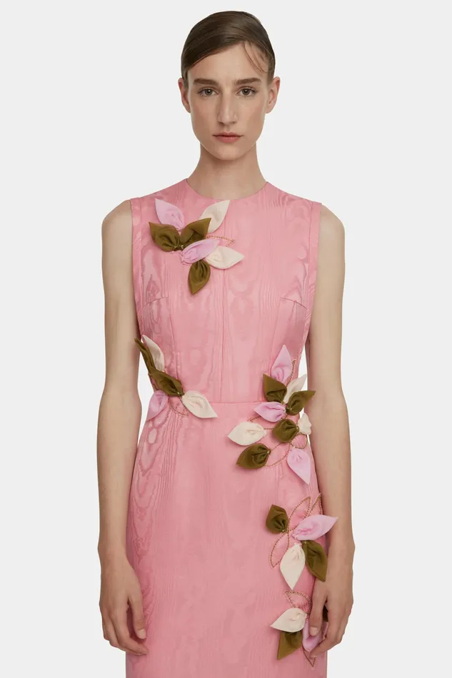 Emilia Wickstead Cappia Petal Applique Dress In Pink Moire Mikado Women Dresses