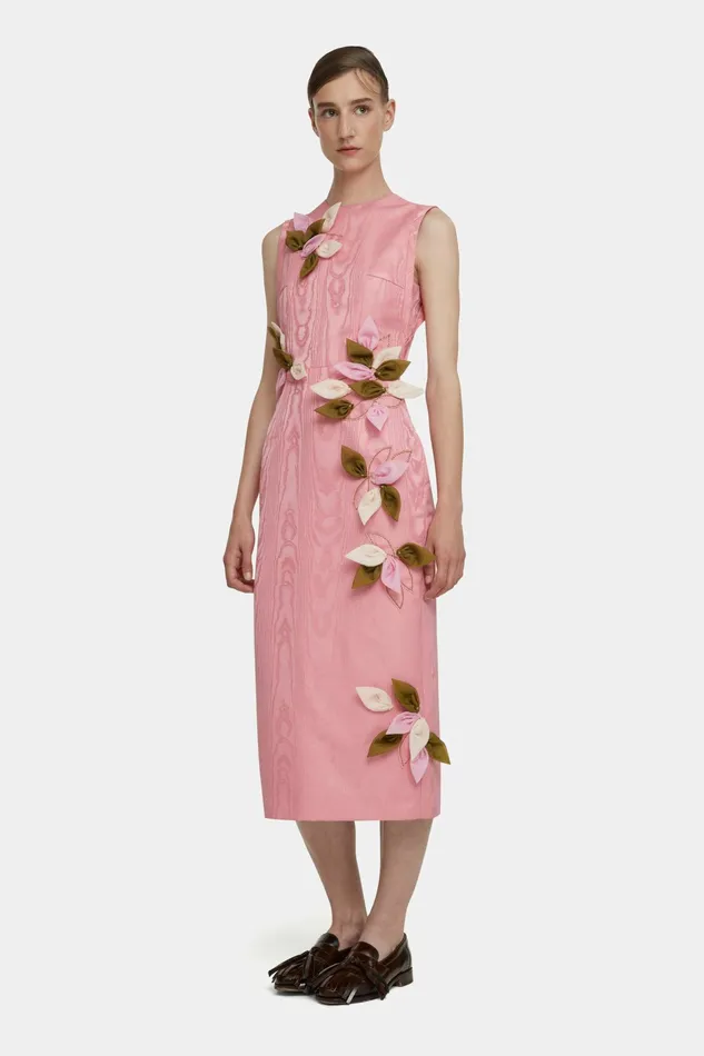 Emilia Wickstead Cappia Petal Applique Dress In Pink Moire Mikado Women Dresses Emilia Wickstead Cappia Petal Applique Dress In Pink Moire Mikado Women Dresses
