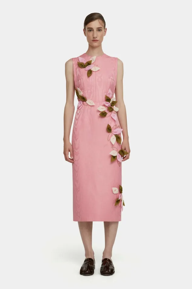 Emilia Wickstead Cappia Petal Applique Dress In Pink Moire Mikado Women Dresses Emilia Wickstead Cappia Petal Applique Dress In Pink Moire Mikado Women Dresses
