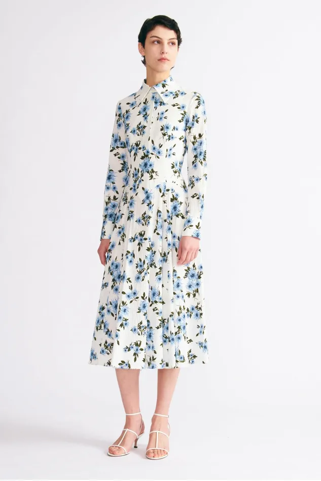 Emilia Wickstead Jancine Dress In Blue Floral Print Bibione Cotton Women Dresses Emilia Wickstead Jancine Dress In Blue Floral Print Bibione Cotton Women Dresses