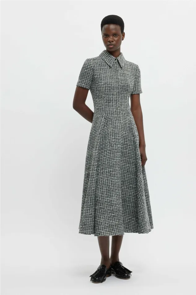 Emilia Wickstead Jody Dress In Ivory and Black Boucle Tweed Women Dresses