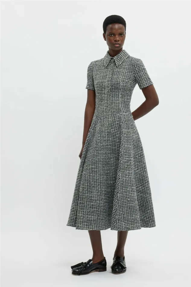 Emilia Wickstead Jody Dress In Ivory and Black Boucle Tweed Women Dresses