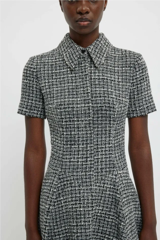 Emilia Wickstead Jody Dress In Ivory and Black Boucle Tweed Women Dresses