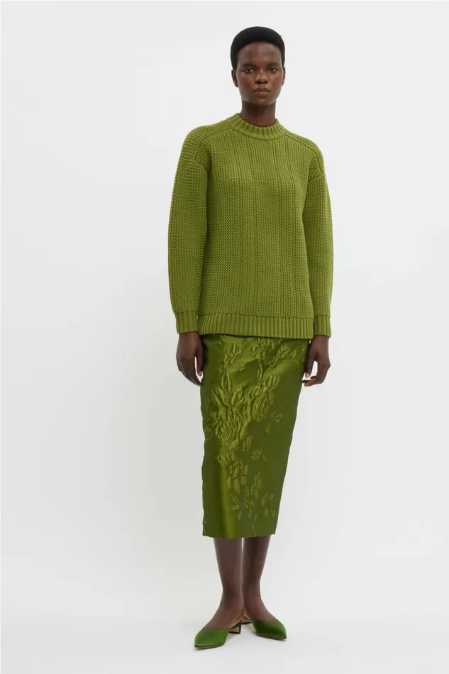 Emilia Wickstead Lorelei Skirt In Green Graphic Rose Jacquard Women Skirts