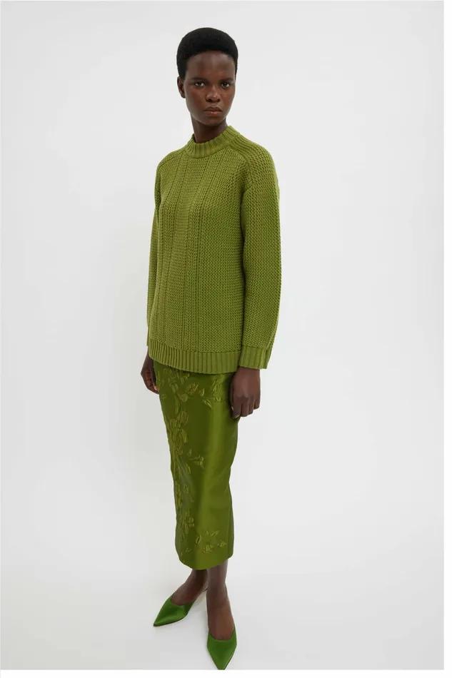Emilia Wickstead Lorelei Skirt In Green Graphic Rose Jacquard Women Skirts