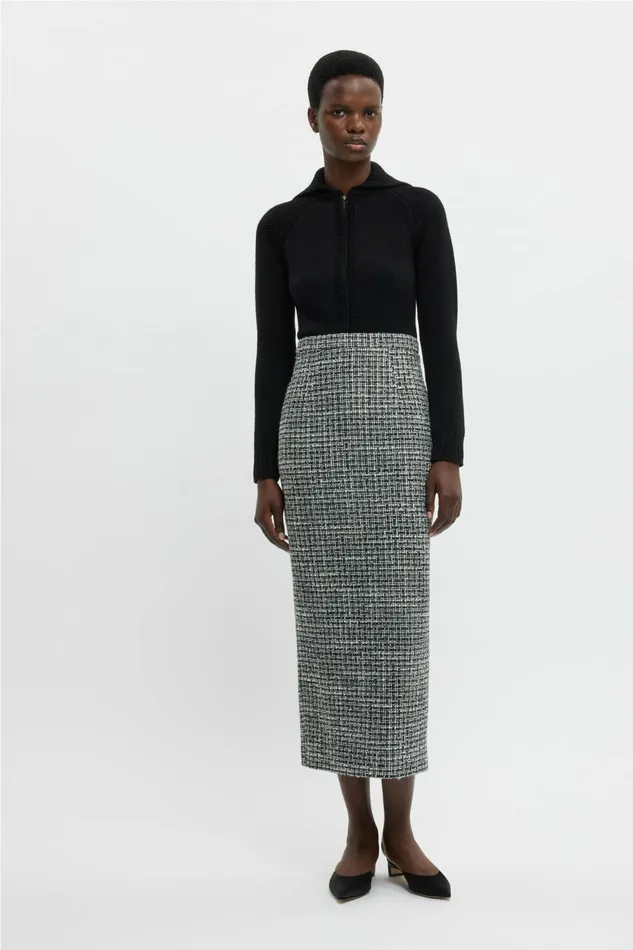 Emilia Wickstead Lorelei Skirt In Ivory and Black Boucle Tweed Women Skirts