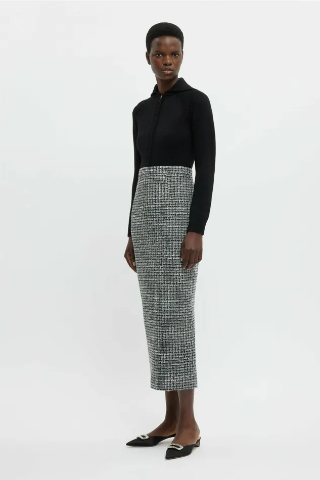 Emilia Wickstead Lorelei Skirt In Ivory and Black Boucle Tweed Women Skirts